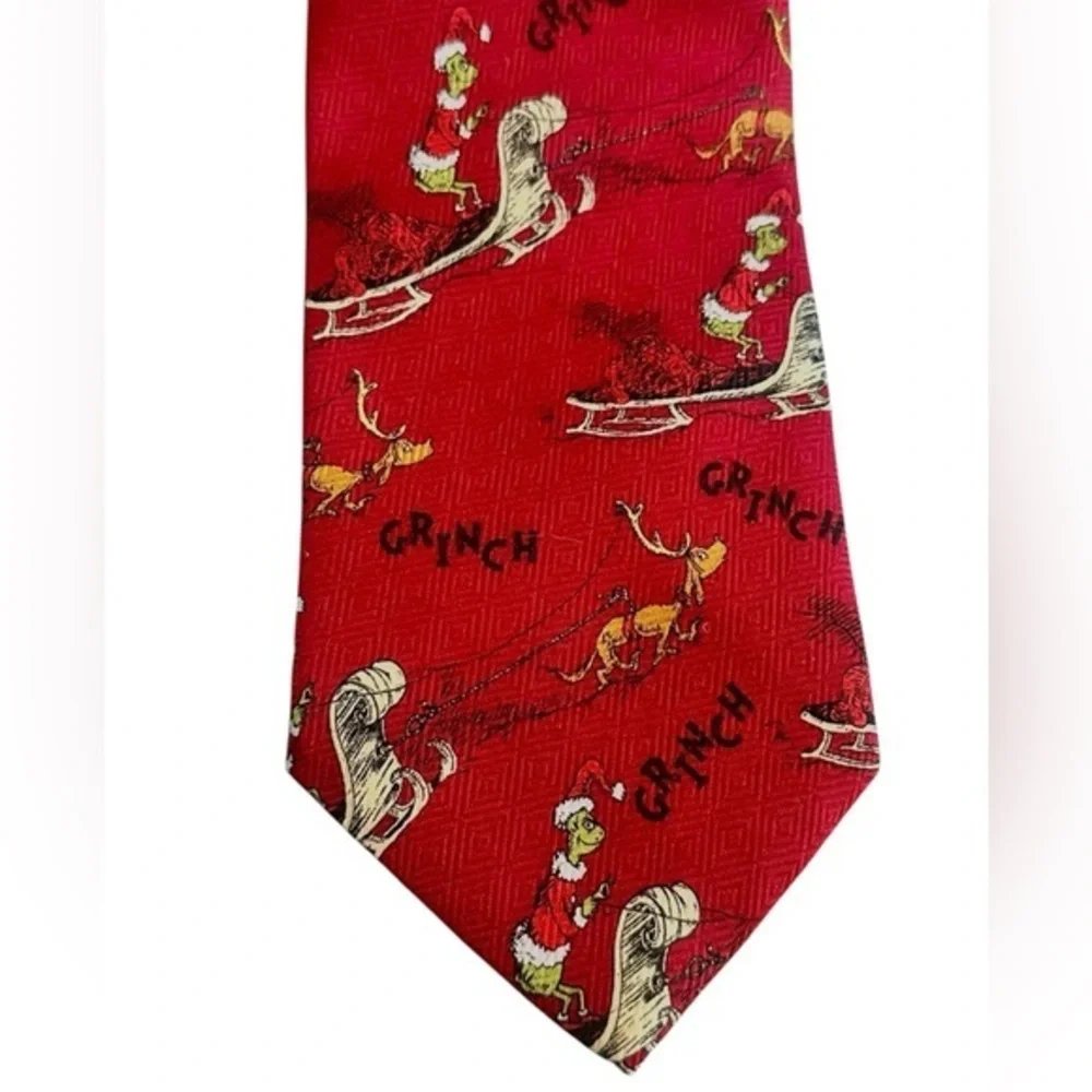 Dr. Seuss Grinch Sleigh Ride Tie - All Over Graphic - Red